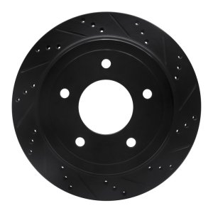 Ford E-150 Club Wagon Brake Rotor (1) - Rear Right - R1 Concepts - Drilled & Slotted - Black - `04-`06